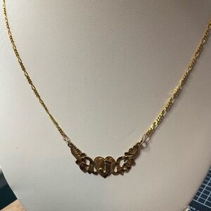 14 K yellow gold floating filigree stamp “J“ initial necklace